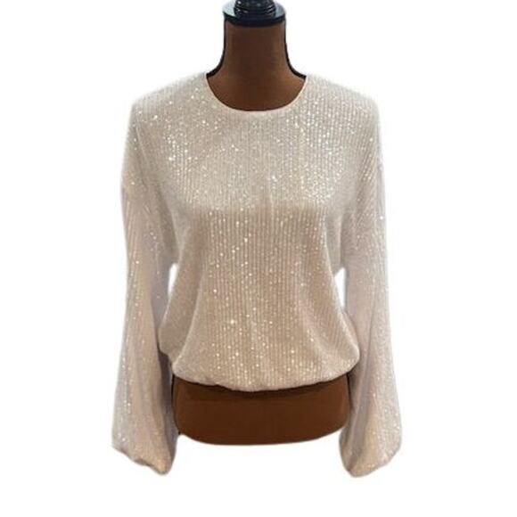Show Me Your Mumu “Good Times” White Sequined Long Sleeve Top – NWT Large - Picture 2 of 10